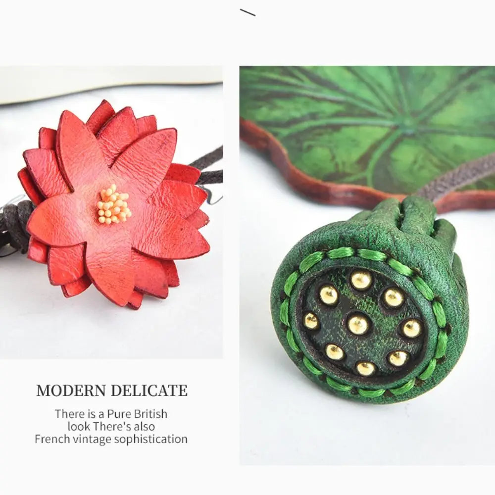 Handmade PU Leather Flower Bag Pendant & Keychain – Lotus Charm for Women