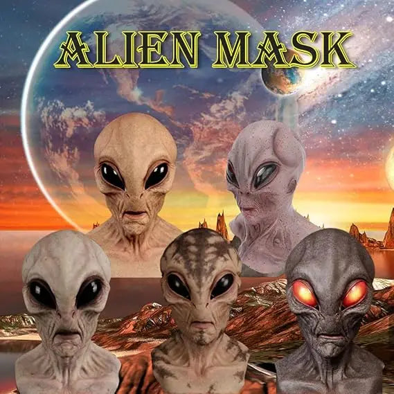 Halloween Alien UFO Skull Latex Mask – Horror Sci-Fi Cosplay Helmet for Carnival, Costume & Dress-Up Parties (6 Designs)