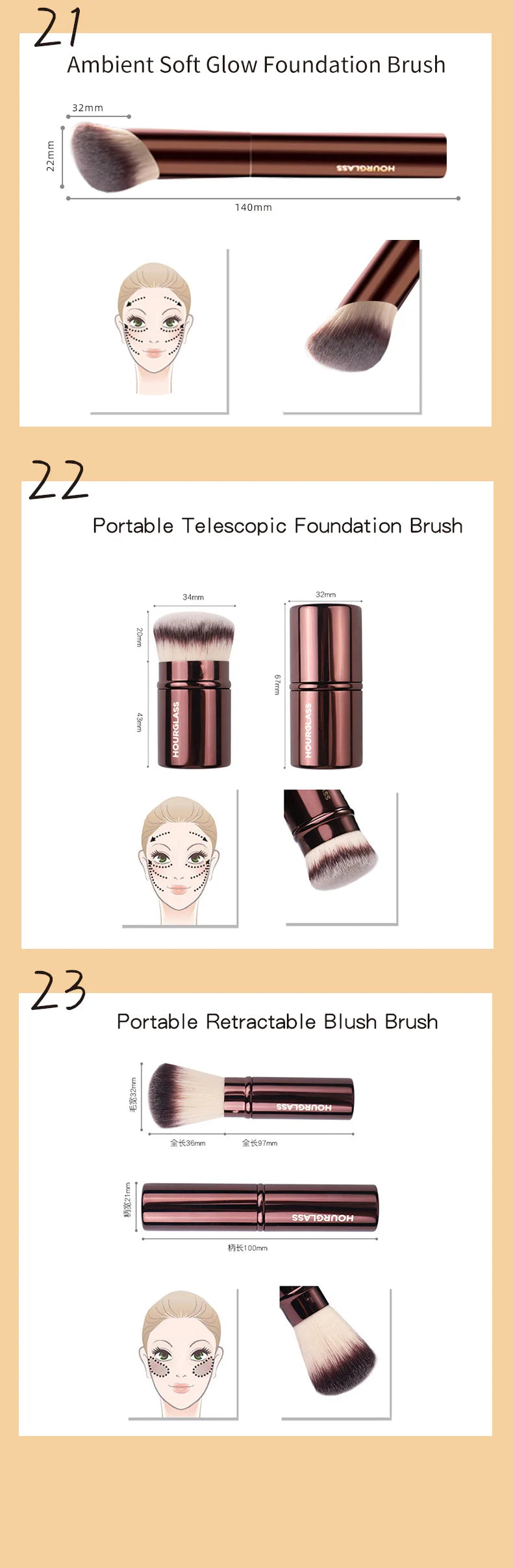 Hourglass Makeup Brush Set – Powder, Foundation, Concealer, Blush, Bronzer & Eyeshadow