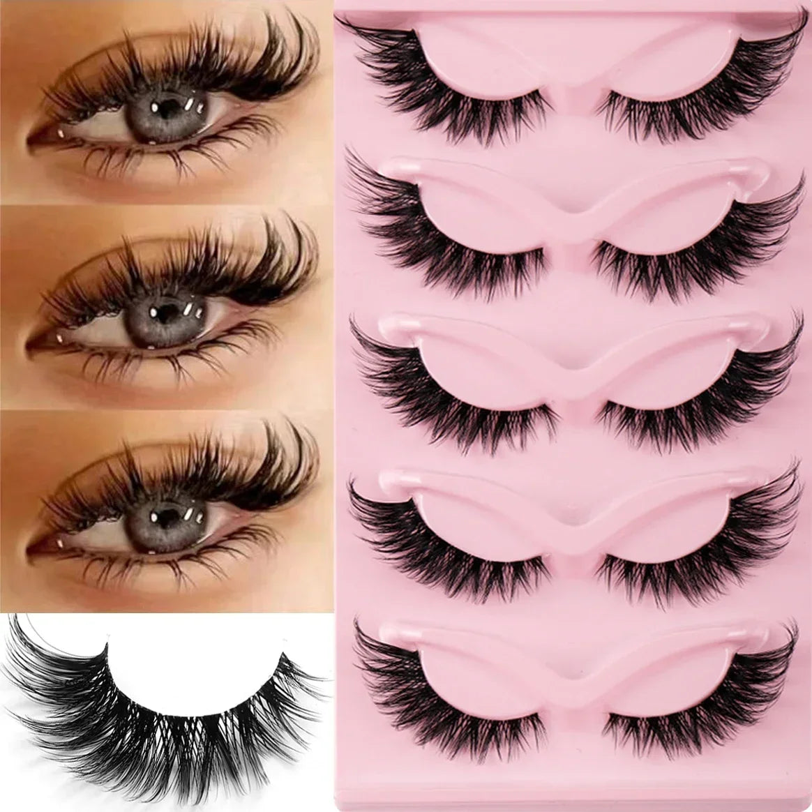 Cat Eye Manga Lashes – 3 Boxes (15 Pairs) Natural Long Winged Fake Eyelashes