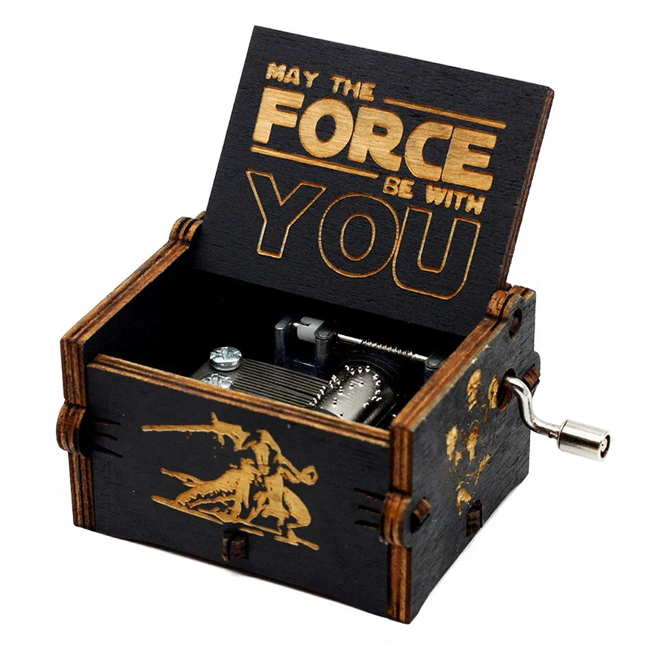 Antique Carved Wooden Hand Crank Music Box – Extended Song Collection with Halloween & Classic Themes