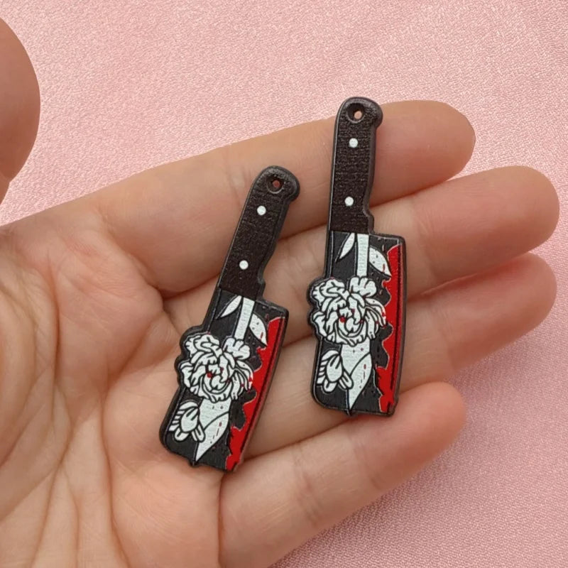 12pcs Acrylic Halloween Sword & Knife Charm Set – DIY Earrings, Necklace & Keychain Pendants