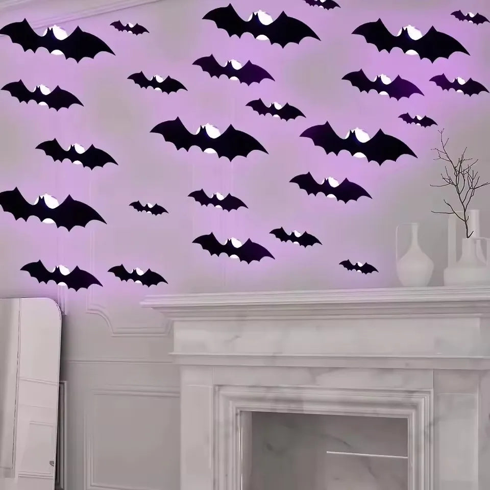 3D LED Bat Wall Decal Night Lights – 12 or 24pc Stereoscopic Bat Stickers for Halloween Party & Festival Decoration
