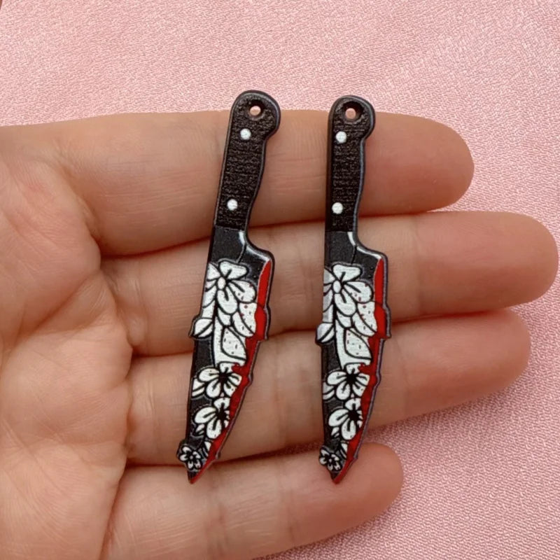 12pcs Acrylic Halloween Sword & Knife Charm Set – DIY Earrings, Necklace & Keychain Pendants