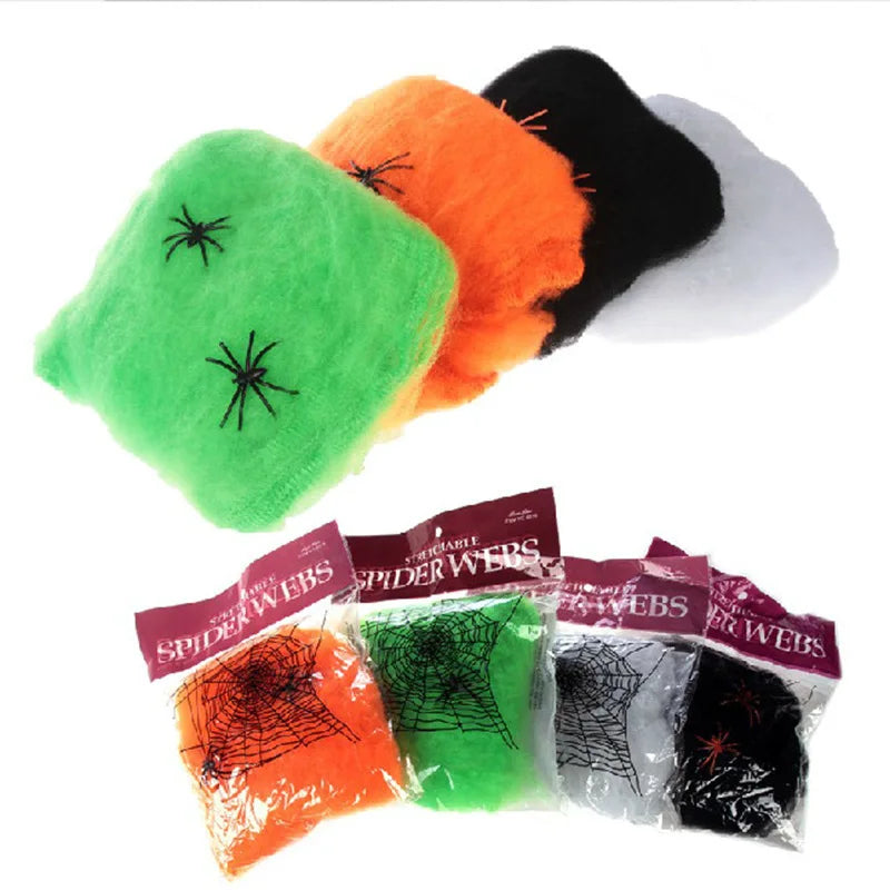 Stretchy Spider Web Halloween Decoration with Mini Spiders – Scary Party Prop