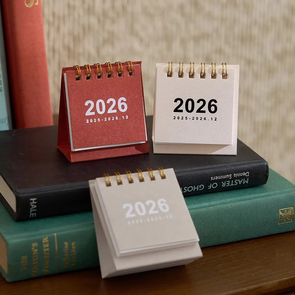 2026 Mini Spiral-Bound Desk Calendar – Simple Decorative Desktop Calendar for Home, Office & Stationery (6 Colours)