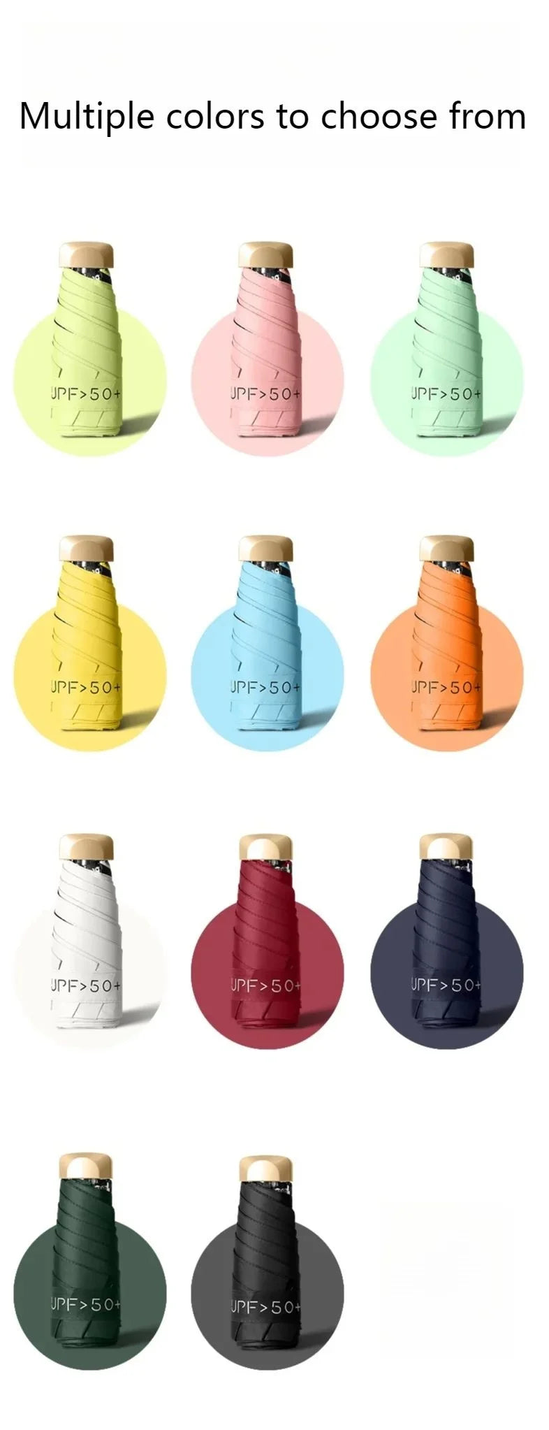 Mini paraguas de bolsillo para lluvia, sombrilla plegable de vinilo con protección ultravioleta UV, parasol de bolsillo, cáps