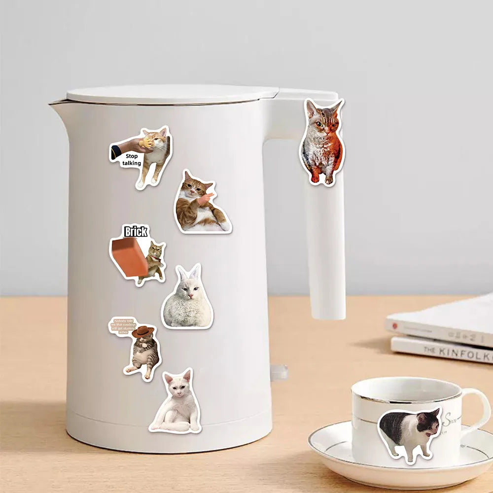 Funny Cat Meme Graffiti Stickers – 50 or 100pcs DIY Decals for Water Bottles, Skateboards & Toys