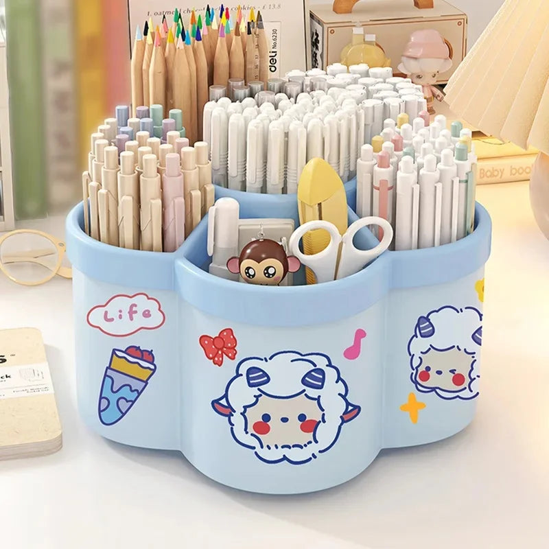 Rotating Desk Organiser – Large Pen & Makeup Brush Holder for Office, Dorm & Vanity in Cherry Pink or White (Japan Style)