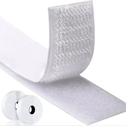 White adhesive hook and loop fastener tape roll