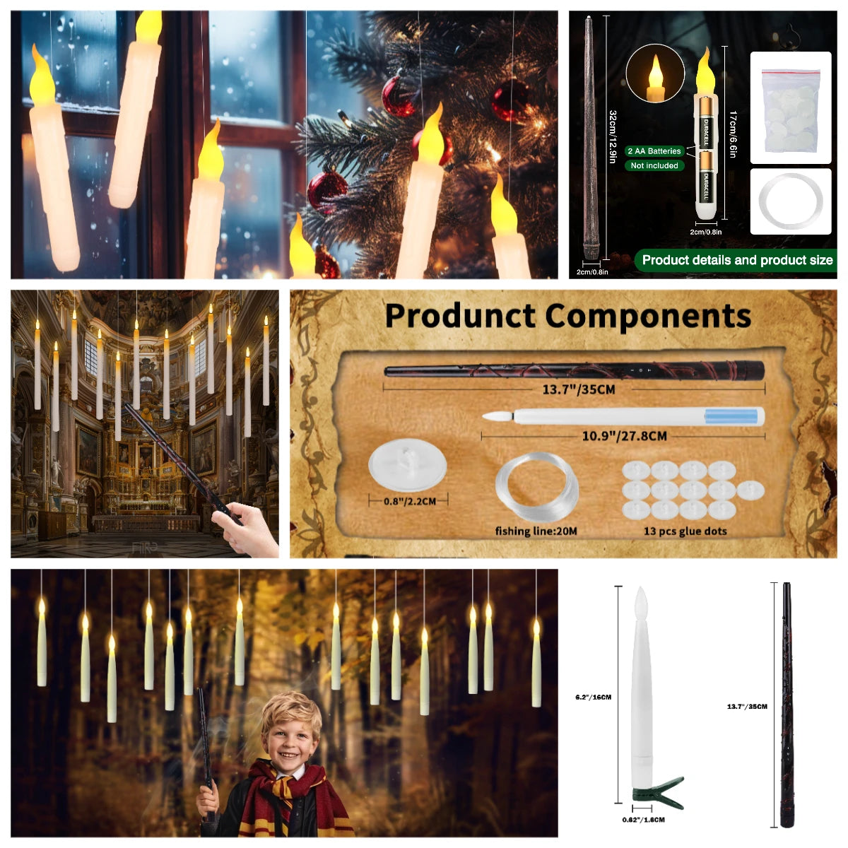 LED Floating Candles with Magic Wand Remote – Flameless Hanging Taper Candles for Halloween, Parties & Home Decor