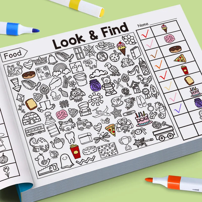 Children’s Search & Find Activity Book – Visual Perception, Colouring, Focus & Handwriting Exercises for Kids (32 Pages)