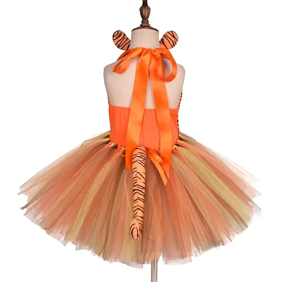 Girls’ Animal Print Tutu Costume Dress – Forest Theme Halloween Cosplay & Dance Performance Set for Kids