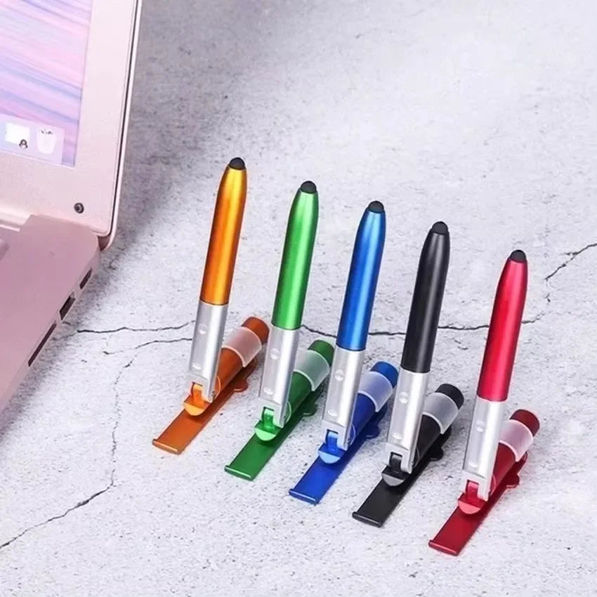 4-in-1 Multifunction Ballpoint Pen Stylus – Touchscreen Stylus, Flashlight & Tablet Stand in One (Green, Orange, Black or Blu