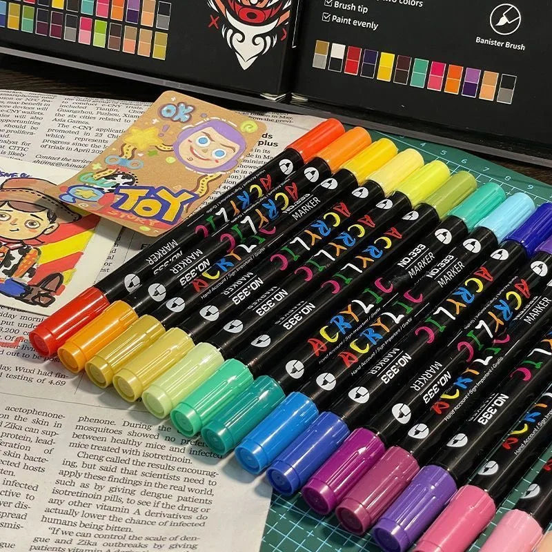 Professional Dual-Tip Acrylic Paint Markers – Fine & Brush Tip Pens for Stone, Wood, Calligraphy & Mixed Media (24, 48, 72, 9