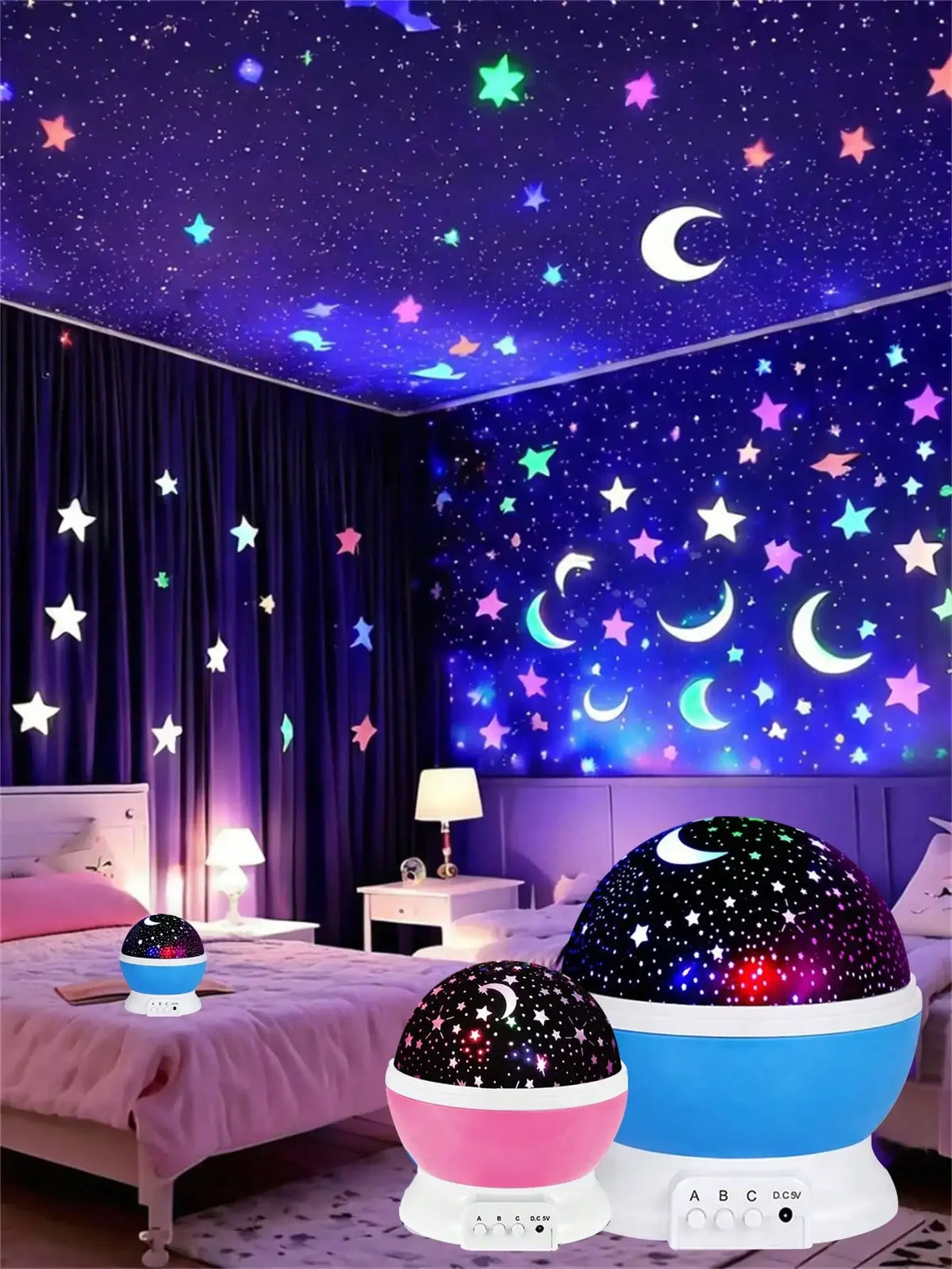 360° Rotating LED Star & Moon Projector Night Light