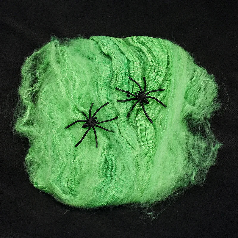 Stretchy Spider Web Halloween Decoration with Mini Spiders – Scary Party Prop