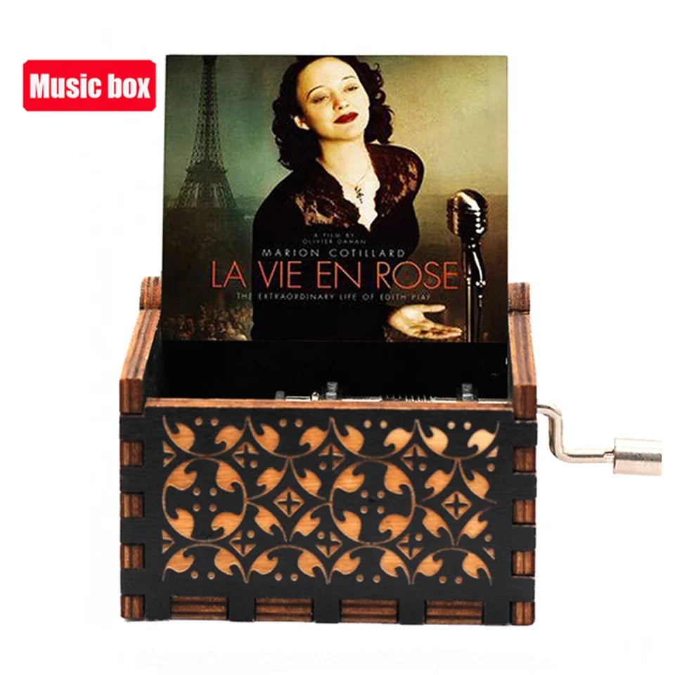 Antique Carved Wooden Hand Crank Music Box – Extended Song Collection with Halloween & Classic Themes