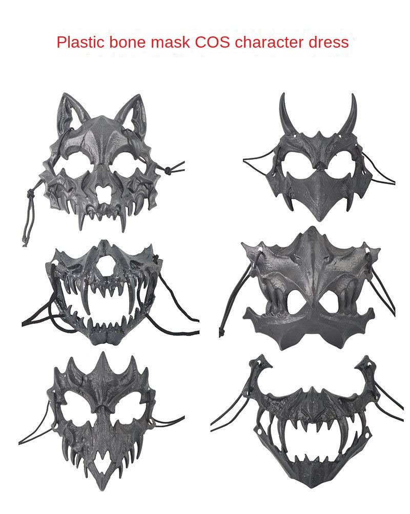 Japanese Half-Face Resin Mask – Dragon God, Tiger, Tengu, Wolf & Skull Styles for Halloween & Cosplay