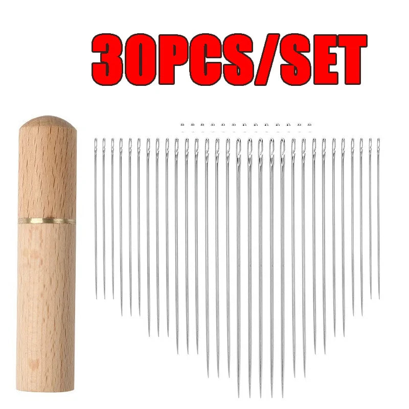 30pcs Self-Threading Sewing Needles — Stainless Steel Easy-Thread Hand Sewing & Embroidery Set