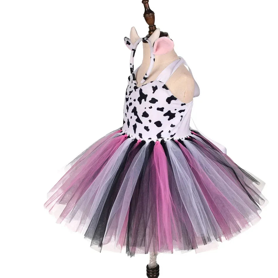 Girls’ Animal Print Tutu Costume Dress – Forest Theme Halloween Cosplay & Dance Performance Set for Kids