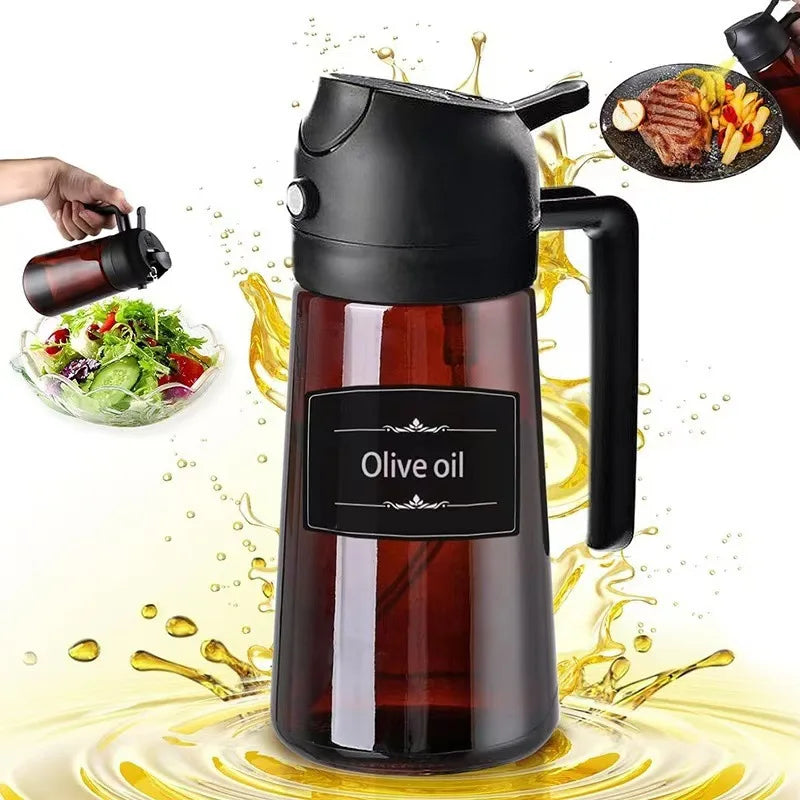 2-in-1 Glass Oil Sprayer & Dispenser – 16oz Leakproof Olive Oil Bottle