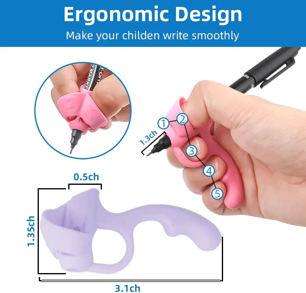 4-Pack Ergonomic Pen Grip Correctors – Five-Finger Posture Trainer for Kids Learning to Write (Mixed Colours)