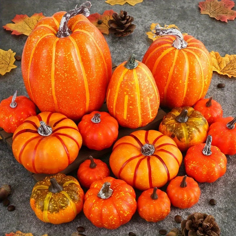 7pcs Artificial Foam Pumpkin Set – Fake Orange Pumpkins for Halloween, Harvest & Fall Table Decor