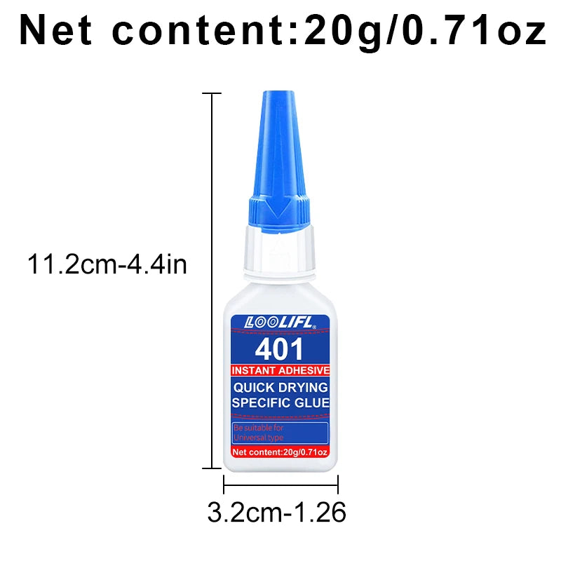 LOOLIFL 401 Super Cyanoacrylate Glue – Waterproof Medium CA Glue for Wood, Metal, Plastic, Ceramic & More (10ml or 20ml, Sing