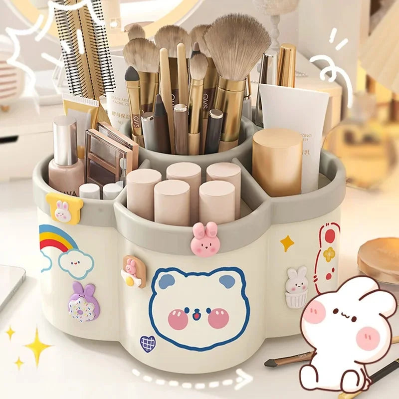 Rotating Desk Organiser – Large Pen & Makeup Brush Holder for Office, Dorm & Vanity in Cherry Pink or White (Japan Style)