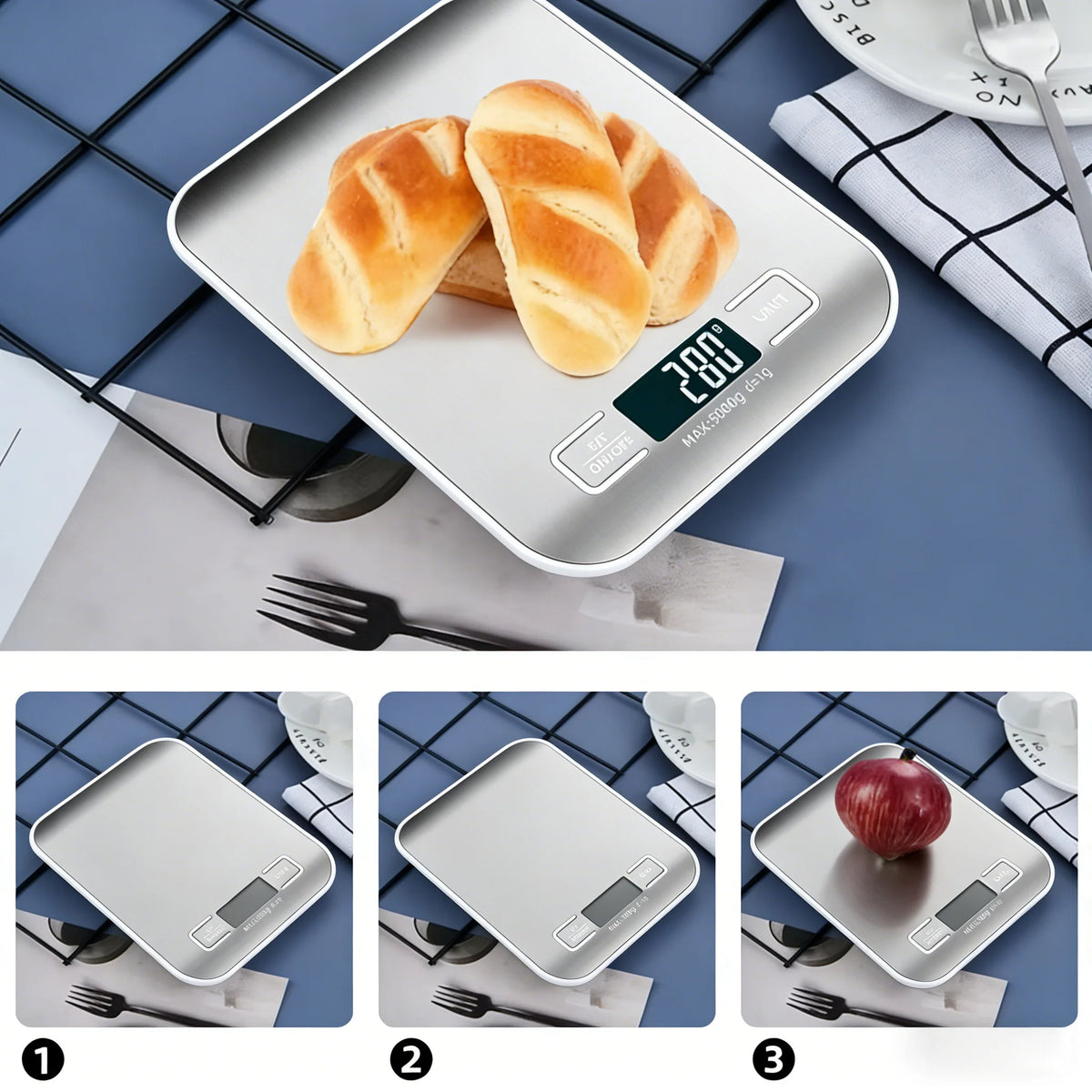 Digital Kitchen Scale 10/5kg-1g LED Display Stainless Steel Panel Electronic Scales for Home Food Snacks Weighing Baking Tool