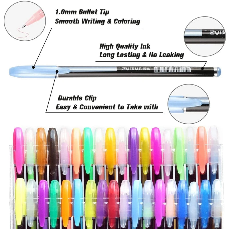Kissbuty Glitter, Metallic, Pastel & Highlighter Gel Pens – 1.0mm Coloring Pens with Refills for Journaling, Art & Adult Colo