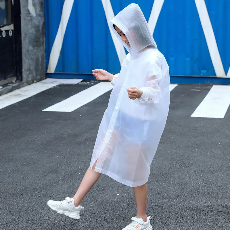 Kids Student Hooded Jacket Children Girl Boy Rain Coat Poncho Raincoat Cover Long Transparent Rainwear Waterproof Hooded