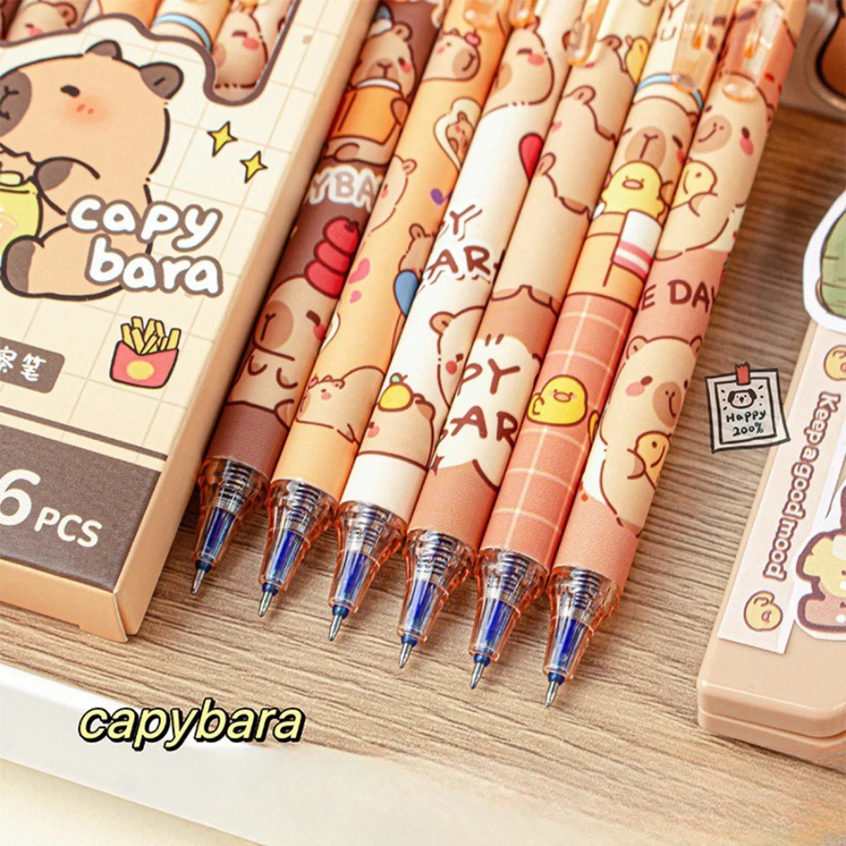 Capybara Erasable Refillable Gel Pens – Smudge-Free 0.5mm Cute Animal Stationery for Students & Office (5- or 6-Pack)