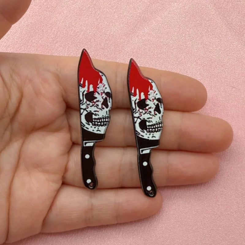 12pcs Acrylic Halloween Sword & Knife Charm Set – DIY Earrings, Necklace & Keychain Pendants