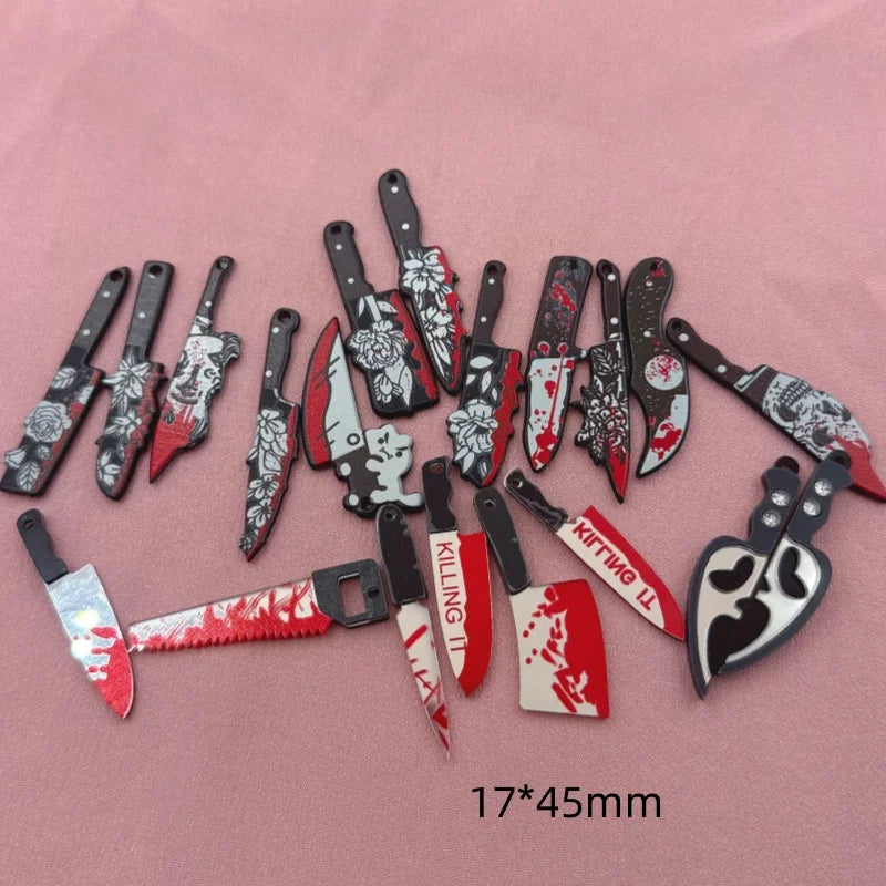 12pcs Acrylic Halloween Sword & Knife Charm Set – DIY Earrings, Necklace & Keychain Pendants
