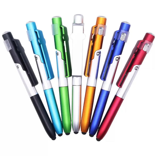 Clip-Design Touchscreen Stylus Pen – Ultra-Light 4-in-1 Ballpoint Pen, Stylus, LED Light & Phone Stand for Tablets & Smartpho