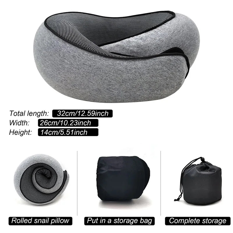 Travel Neck Pillow Memory Foam U-shaped Pillow Snail Style Travel Neck Support Portable Adjustable Soft Noon Break Sleep Pill