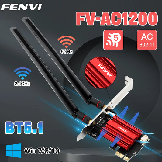 FENVI WiFi 5 PCIE WiFi Adapter AC1200 Wireless Network Card Dual Band 2.4G/5GHz 802.11AC For Bluetooth 4.0 Desktop Windows 10