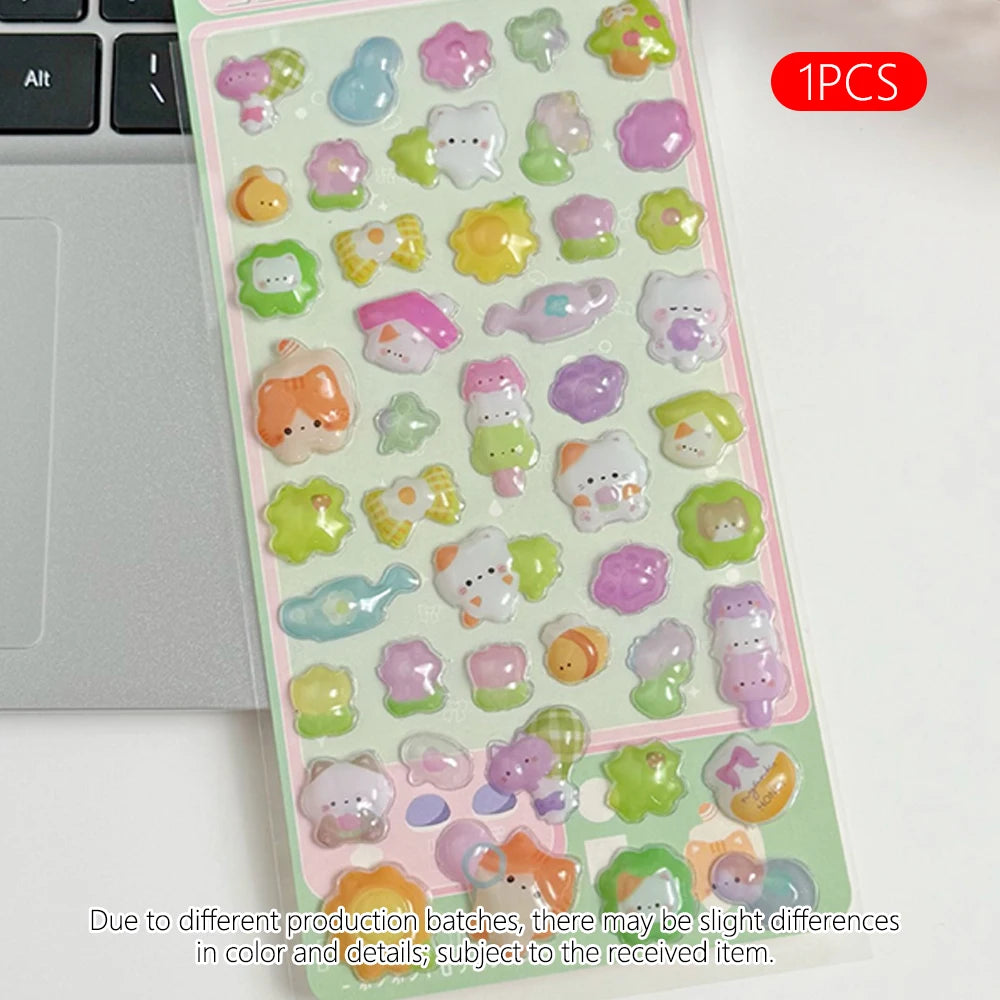 3D Embossed Diamond Cartoon Sticker Sheet – PVC Craft Decals for Scrapbooking, Journaling & Stationery Decoration (4 Designs 