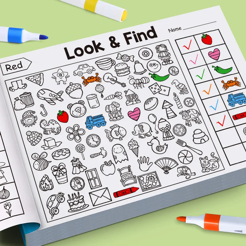 Children’s Search & Find Activity Book – Visual Perception, Colouring, Focus & Handwriting Exercises for Kids (32 Pages)