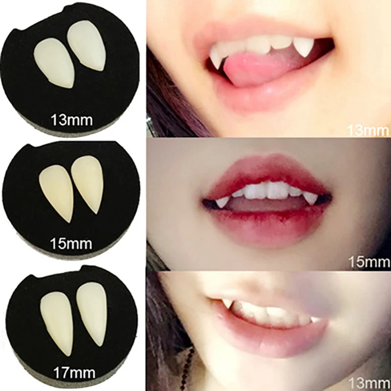 Halloween Vampire & Werewolf Fang Dentures – Fake Teeth Cosplay Prop for Adults & Kids (4 Sizes)