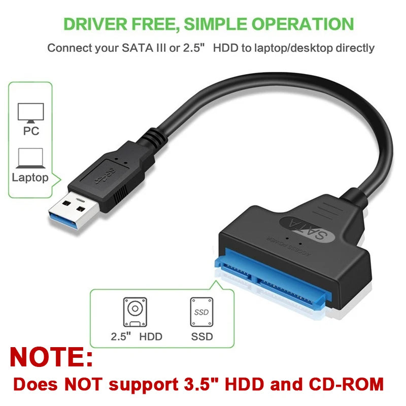 SATA to USB 3.0 / 2.0 Cable Up to 6 Gbps for 2.5 Inch External HDD SSD Hard Drive SATA 3 22 Pin Adapter USB 3.0 to Sata III C
