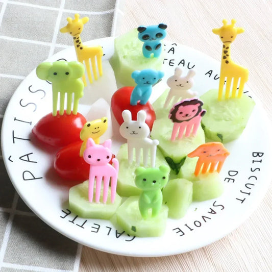 10pcs Animal Farm Fruit Fork Mini Cartoon Children Snack Cake Dessert Food Pick Toothpick Bento Lunches Party Christmas gift