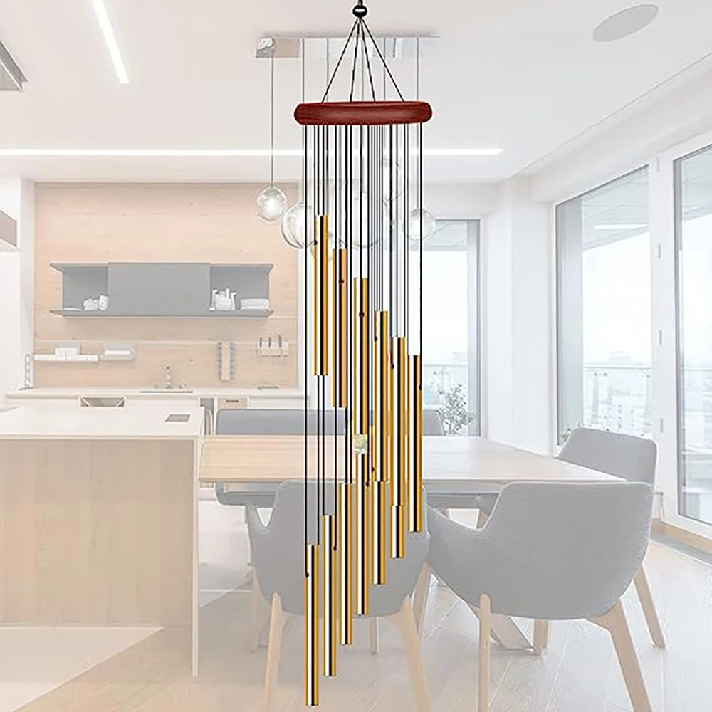12-Tube Aluminum Alloy Wind Chimes with Gold & Silver Bells – Indoor/Outdoor Decor