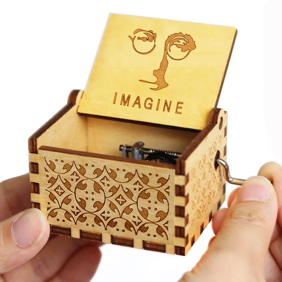 Antique Carved Wooden Hand Crank Music Box – Extended Song Collection with Halloween & Classic Themes