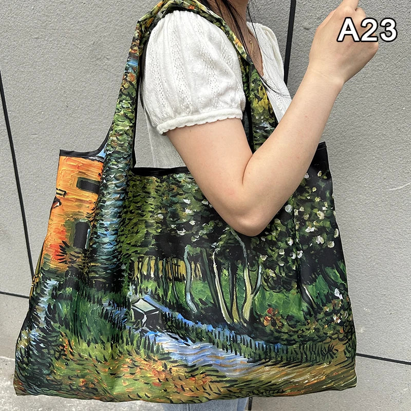Foldable Nylon Shopping Tote Bag – Reusable Grocery & Travel Shoulder Bag