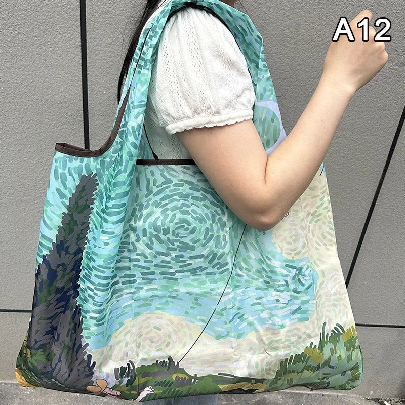 Foldable Nylon Shopping Tote Bag – Reusable Grocery & Travel Shoulder Bag