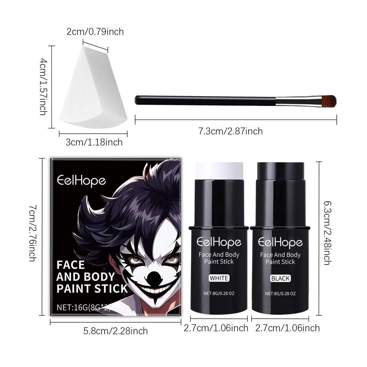 Halloween Black & White Face & Body Paint Kit – Waterproof Full-Coverage Clown & Joker Makeup Set
