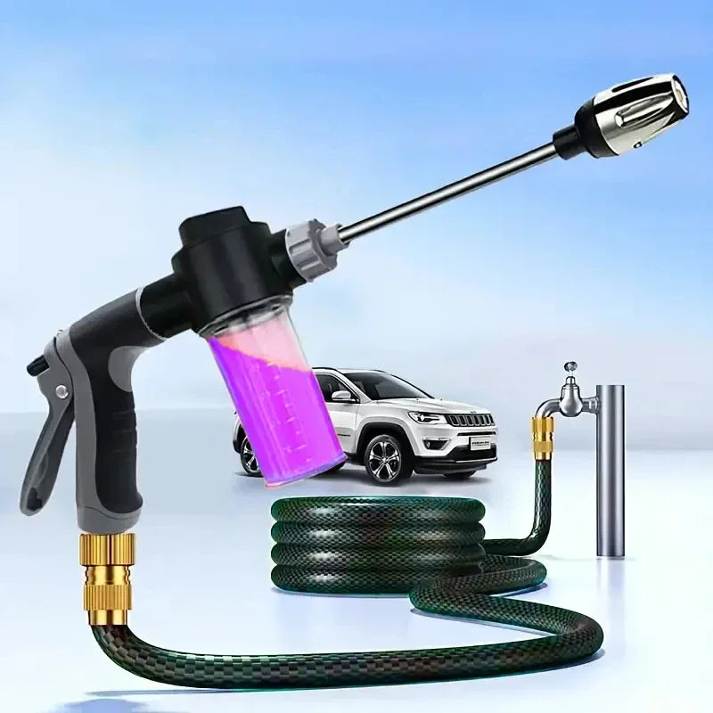 Garden Hose Sprayer Nozzle with Foam Cannon — High Pressure Wand for Car Wash, Watering & Outdoor Cleaning